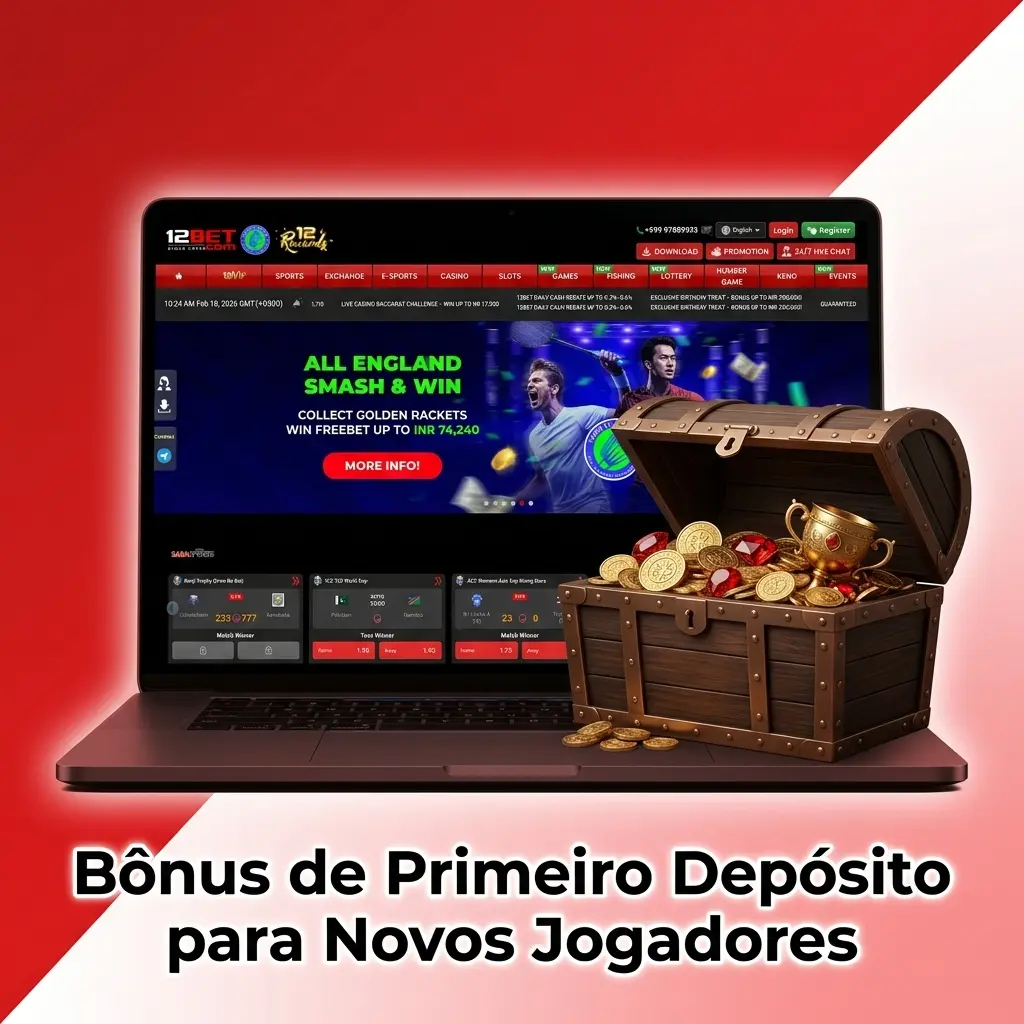 Bônus de primeiro depósito 2026: 100% até BRL 500 em esportes ou BRL 1.200 em cassino